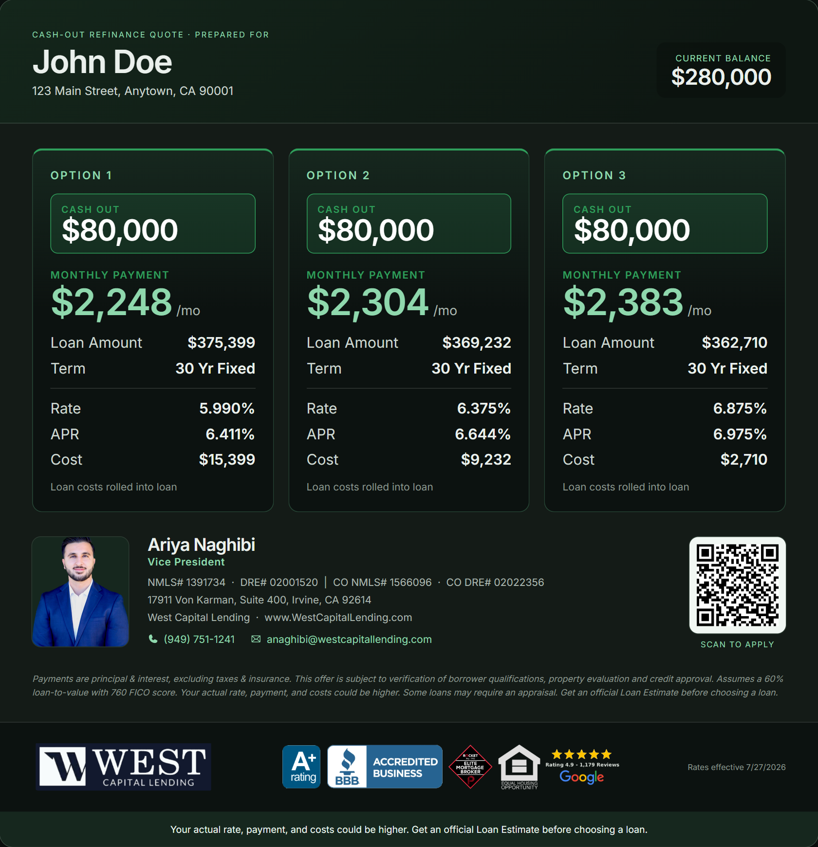Sample ClosedCC quote card